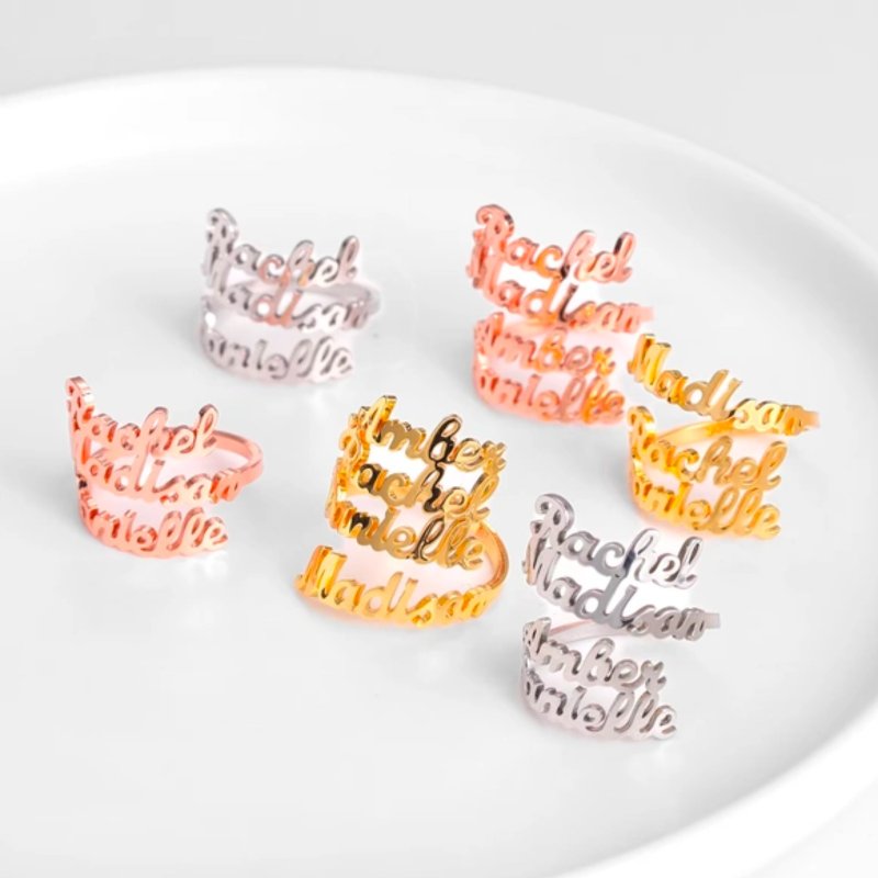 客制化字母姓名 纯银戒指 纪念 个性 女友 母亲 闺蜜 礼物 生日 - 戒指 - 纯银 