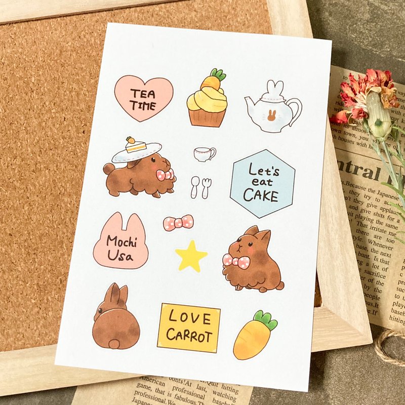 Tea time with rabbit sticker sheet - 贴纸 - 纸 白色
