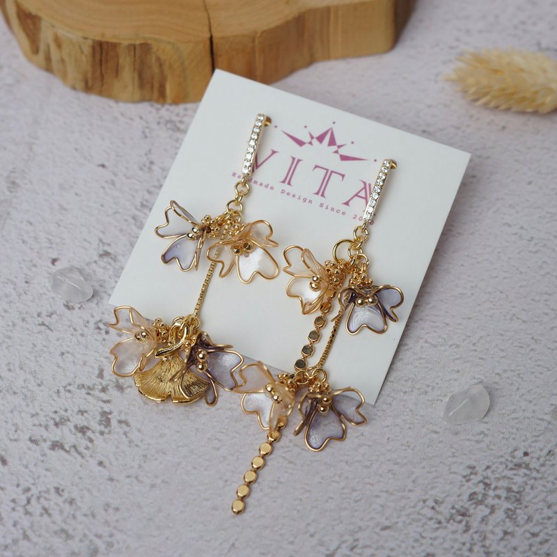 树脂耳环-新风铃(深灰白)-(耳针/耳夹) - 耳环/耳夹 - 树脂 灰色