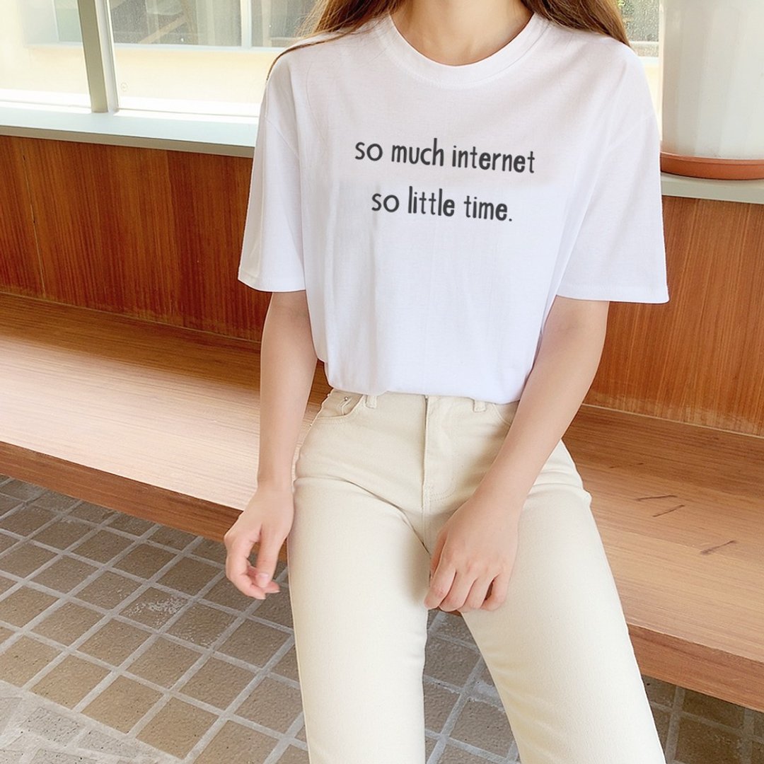 so much internet so little time男女短T 白色 文字英文礼物格言 - 女装 T 恤 - 棉 白色