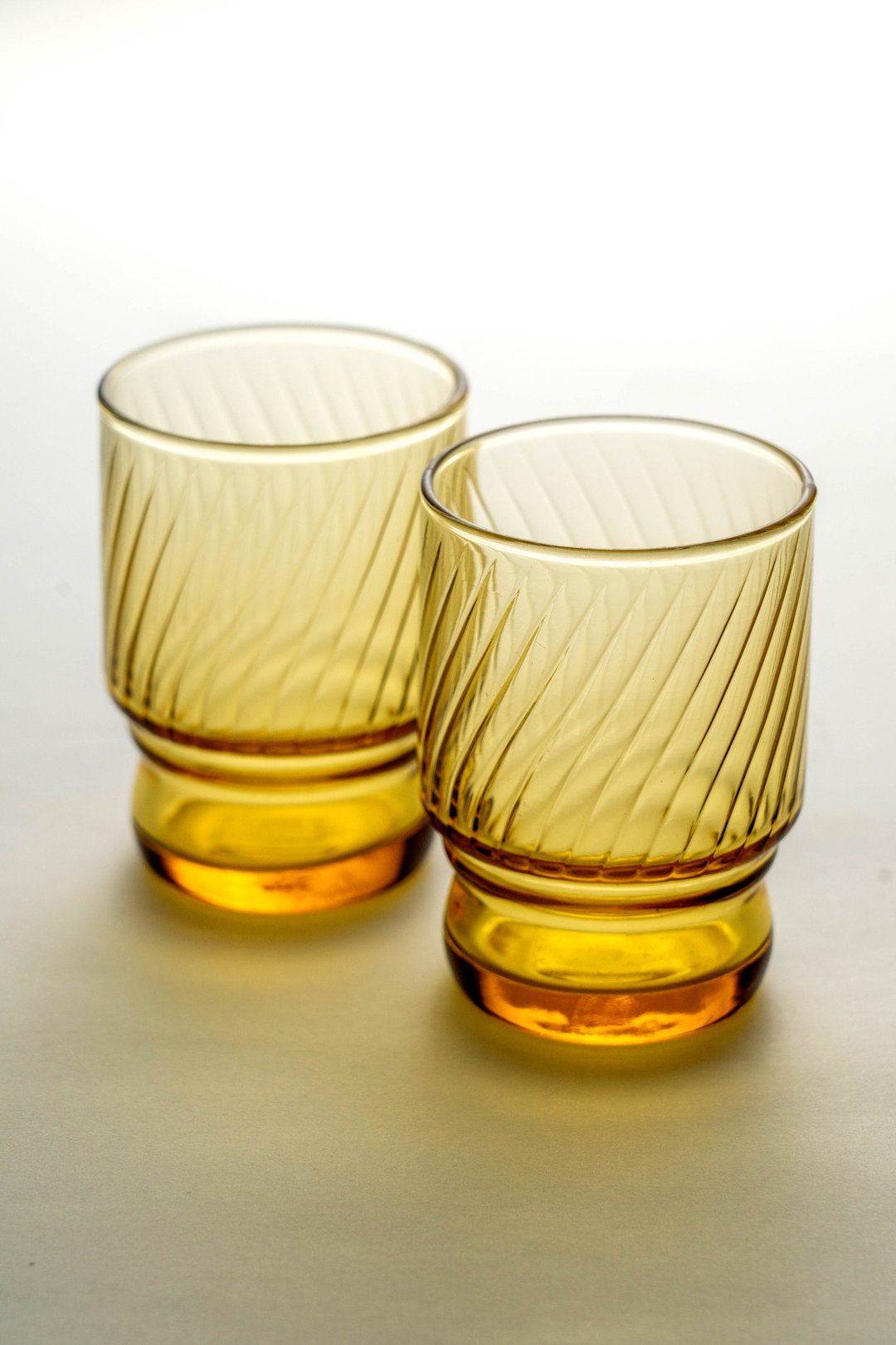 一组两件 日本制 昭和复古 Aderia 经典琥珀玻璃杯 台湾包邮 - 玻璃杯 - 玻璃 金色