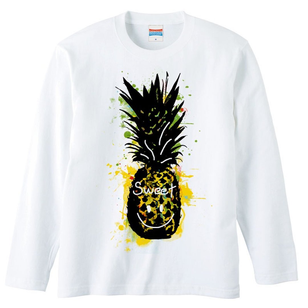 Long sleeve T-shirt / Sweet pineapple - 男装上衣/T 恤 - 棉 白色