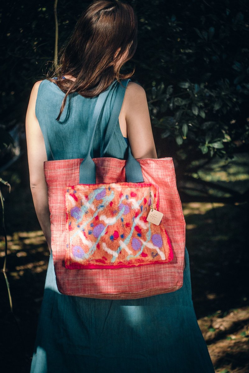 花毡大方包（橘红） - 侧背包/斜挎包 - 羊毛 橘色