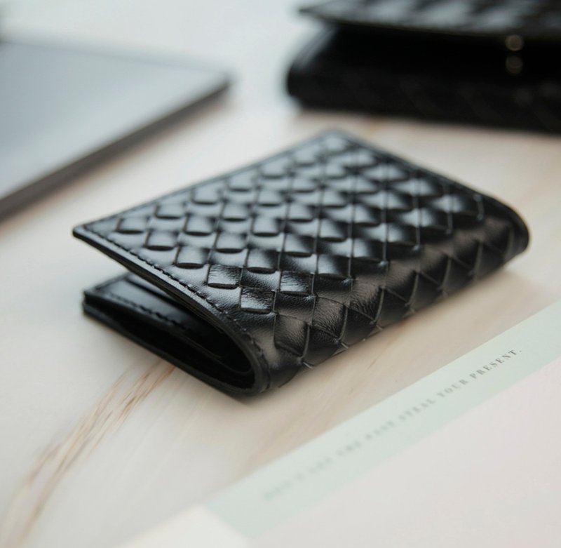 编织皮革diy材料包/完成品 竖款钱包 羊皮短夹银包 定制刻字礼物 - 皮件 - 真皮 