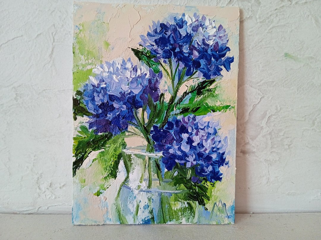 花卉画绣球花画花卉艺术品原创艺术花墙艺术 - 插画/绘画/写字 - 其他材质 蓝色