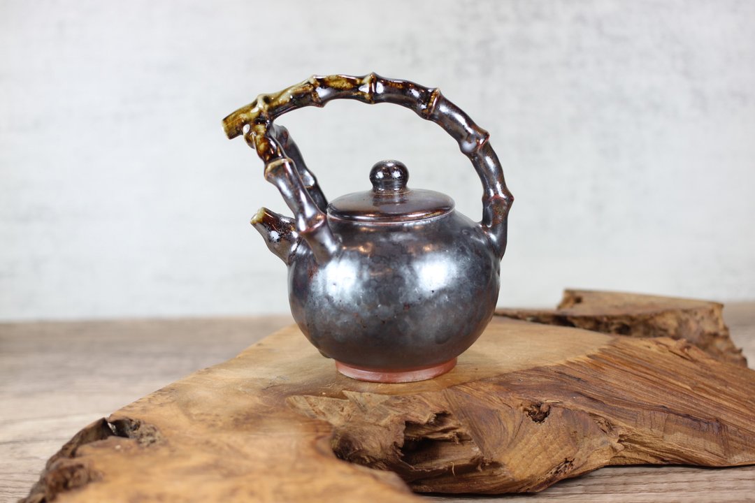 【送礼好物】250ml 天目柴烧 竹节提梁茶壶 叶敏祥手作精品 - 茶具/茶杯 - 瓷 