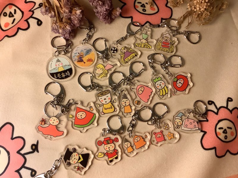 【压克力吊饰】钥匙圈 插画手绘风 - 钥匙链/钥匙包 - 压克力 粉红色