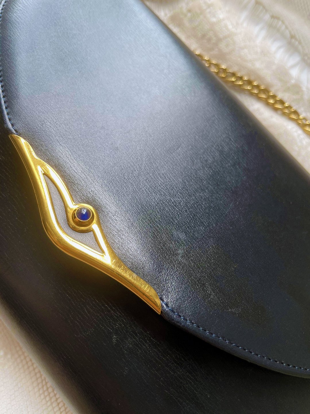 中古美品 深蓝 Cartier 蓝宝石 钱包长夹 手袋手拿包肩背包斜背包 - 手提包/手提袋 - 真皮 黑色