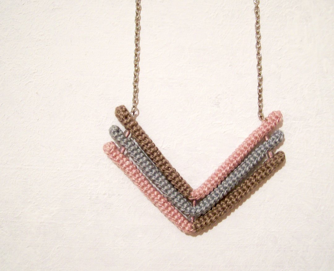 Arrow Necklace Chevron Pendant Brown Grey Rose Geometric Crochet Tube - 项链 - 绣线 多色