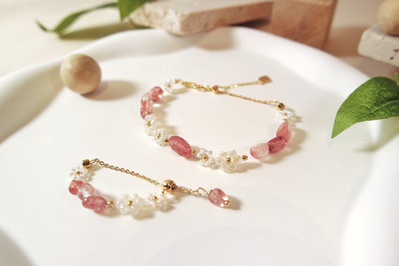 Chamomile Garden . 草莓晶 日本玻璃株 花花编织手链 戒指 - 手链/手环 - 水晶 白色