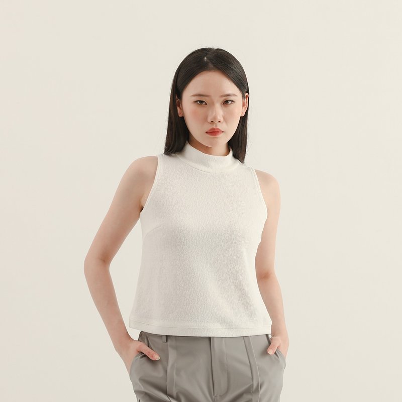 【经典原创】Image_形象立领皱褶背心_CLT012_白 - 女装背心 - 聚酯纤维 白色