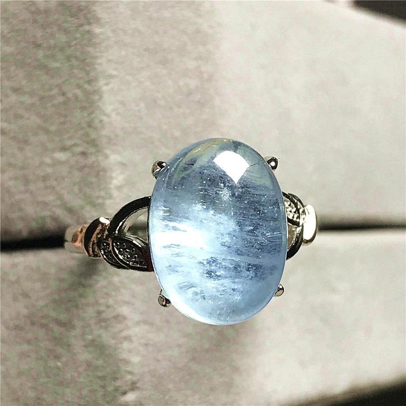 Natural Aquamarine Ring, Genuine Aquamarine Ring, March Birthstone, 925 silver - 戒指 - 其他金属 银色