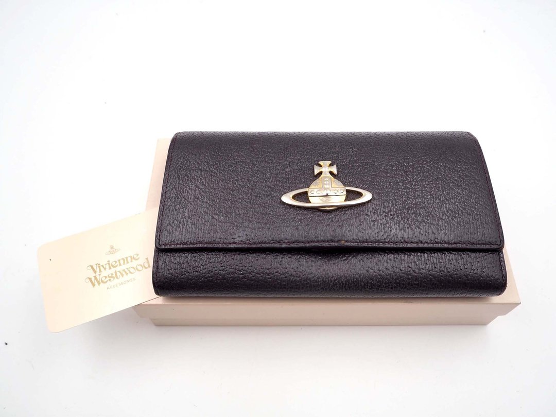 中古Vivienne Westwood 真皮长银包有瑕疵 英国中价二手古着珠宝 - 皮夹/钱包 - 真皮 咖啡色