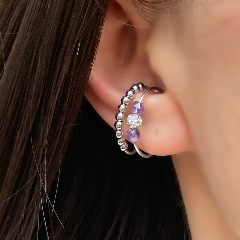 金属过敏友善 紫水晶 淡水珍珠 耳骨夹 耳环 不锈钢 防过敏 耳钉 耳环 夹式耳环 - 耳环/耳夹 - 不锈钢 金色