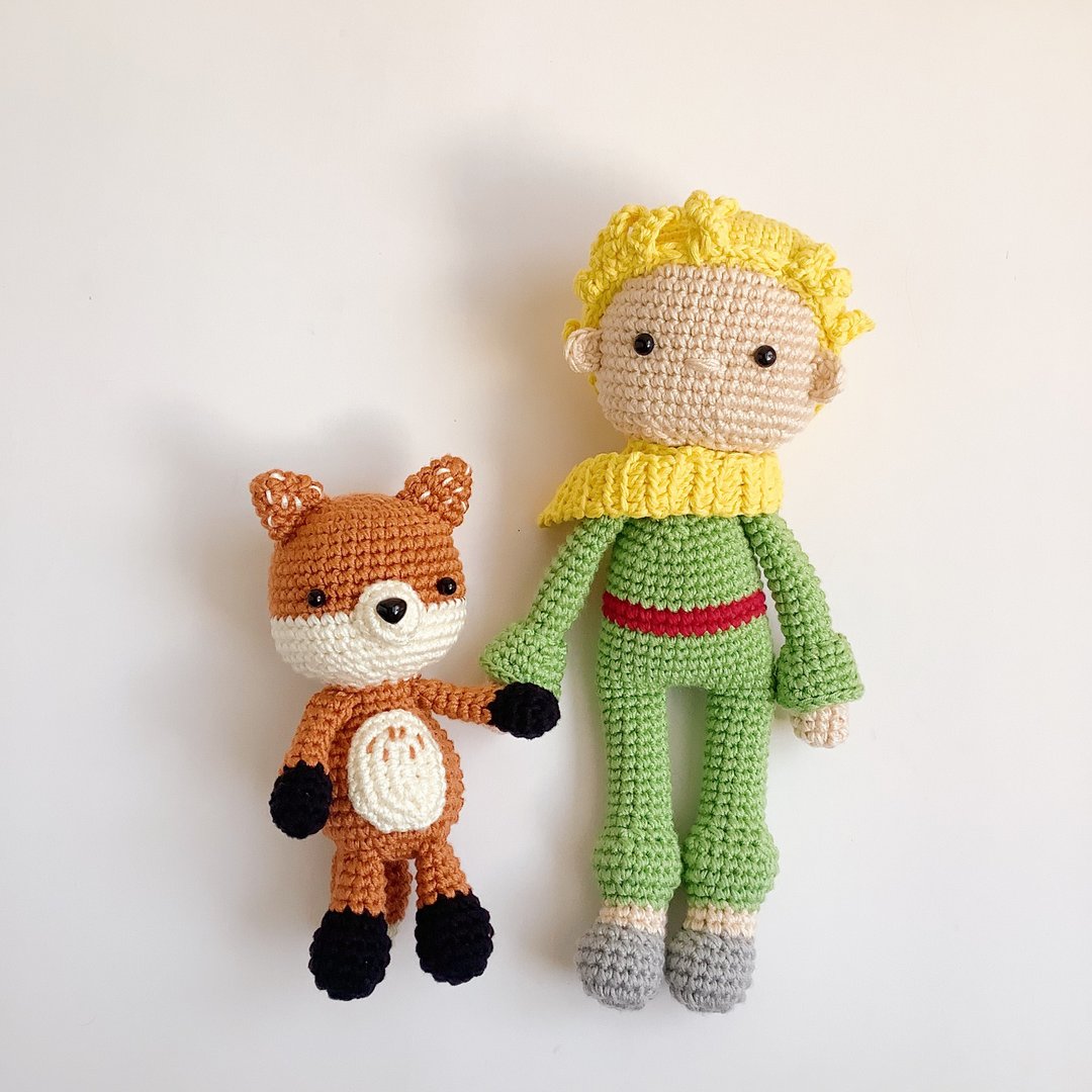 OOAK Gifts, Crocheted Stuffed Toys Little Prince and The Fox, Amigurumi - 玩偶/公仔 - 棉．麻 卡其色