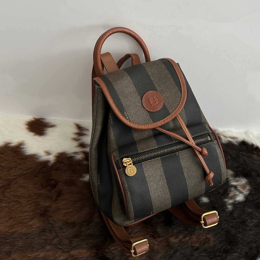 FENDI 芬迪 Pecan FF 标志 PVC 帆布×皮革 棕色 后背包 - 后背包/双肩包 - 棉 咖啡色