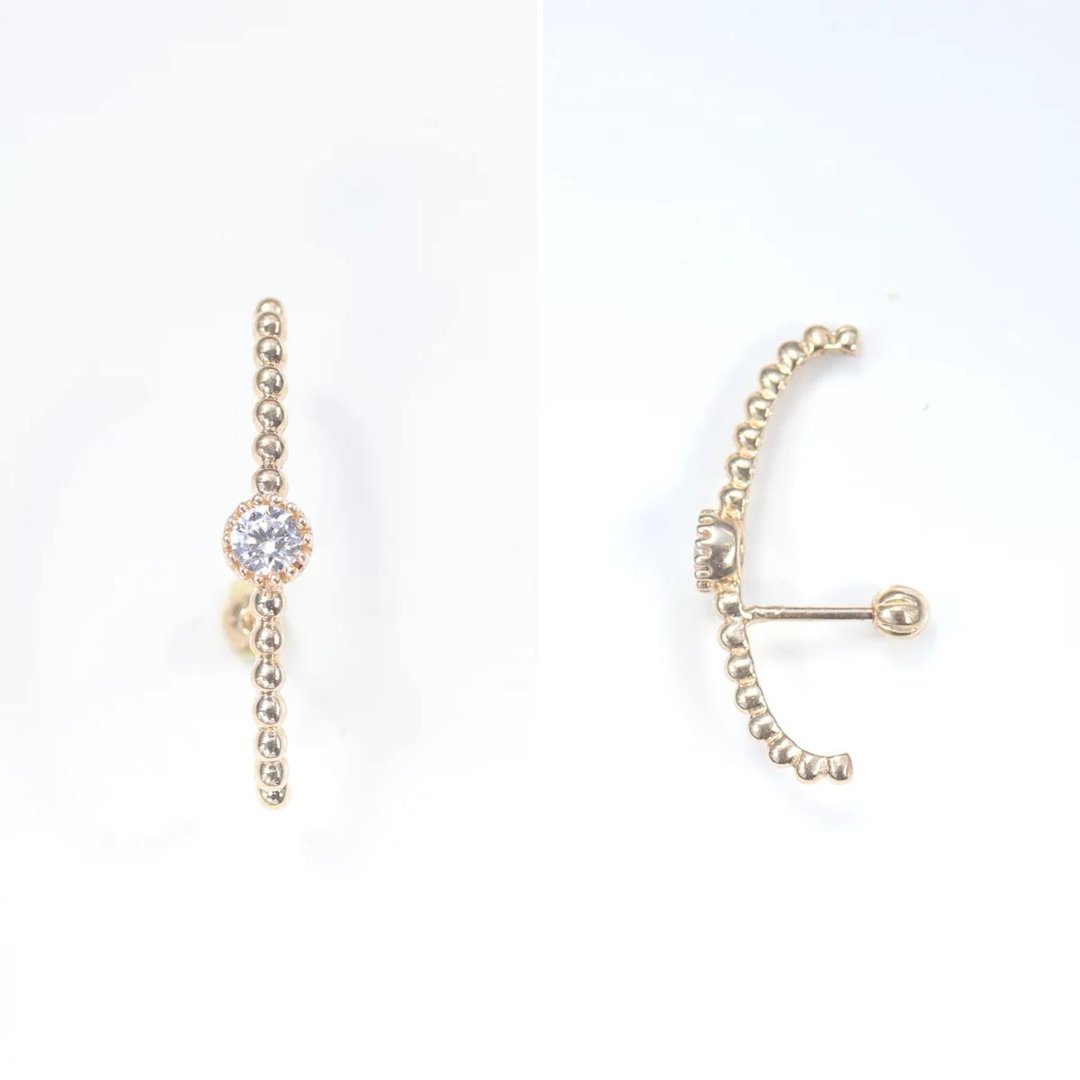 14K C type CZ Piercing C型锁珠耳环 (单个)耳骨 耳窝 不退色 - 耳环/耳夹 - 贵金属 金色