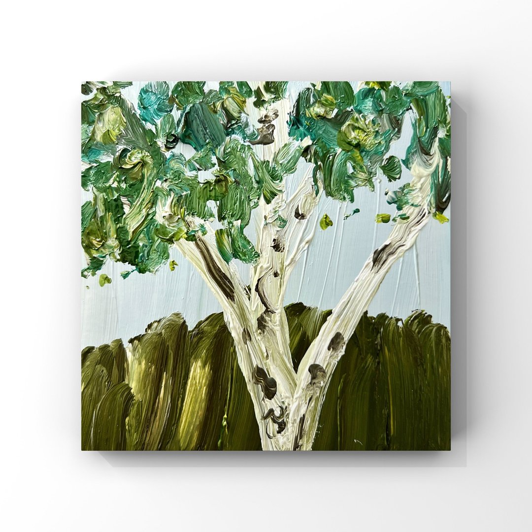 桦树画 原创艺术 小桦树油画 绿色植墙面装饰 - 海报/装饰画/版画 - 其他材质 卡其色