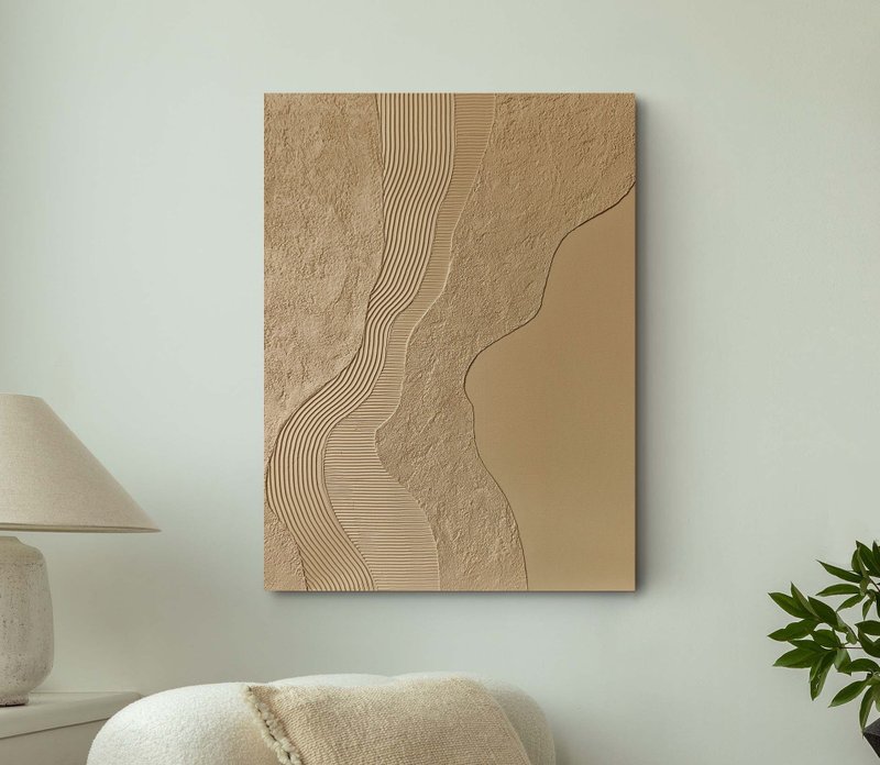 米色纹理抽象油画 |纹理绘画|尼罗河 - 墙贴/壁贴 - 棉．麻 白色