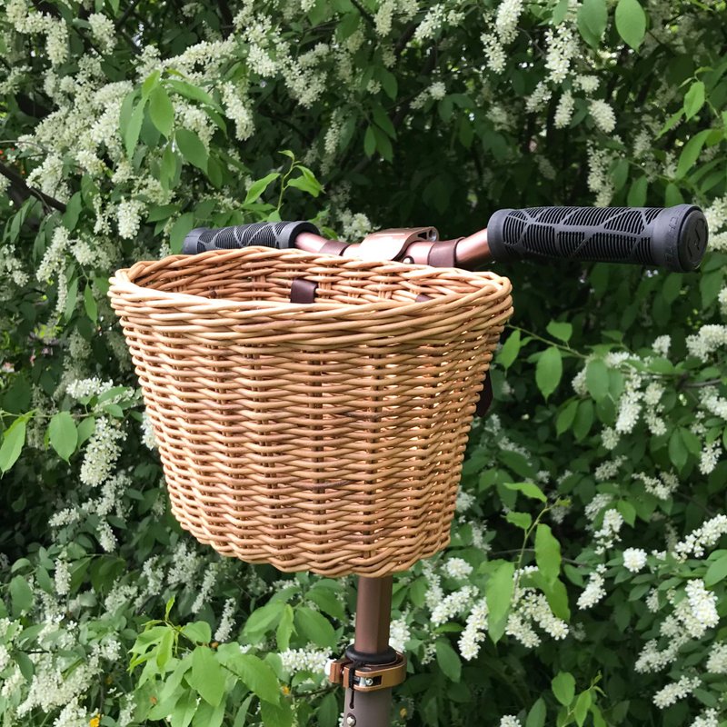 Kids front bike basket with 2 leather straps. Bike basket for kids. - 婴儿饰品 - 环保材料 咖啡色