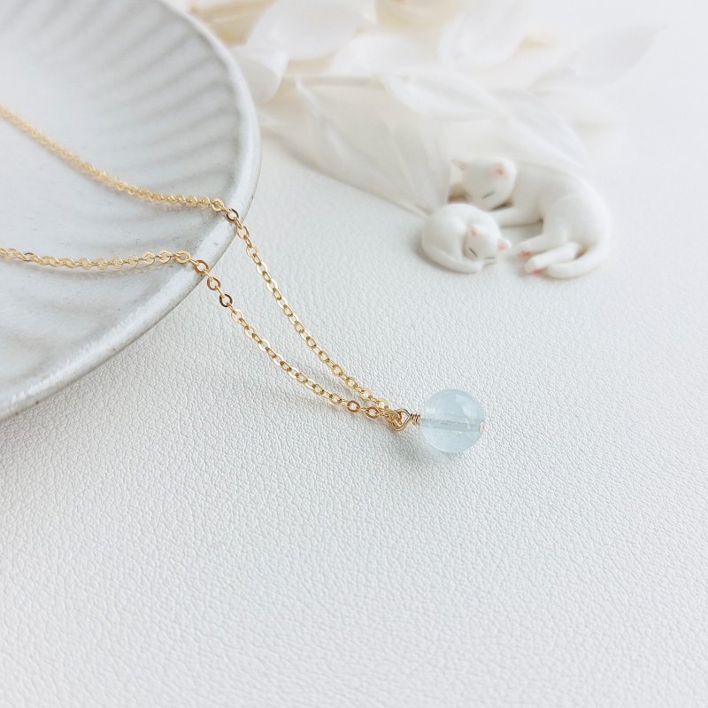 冰透海蓝宝石 x 14KGF项链 锁骨链 - 项链 - 半宝石 蓝色