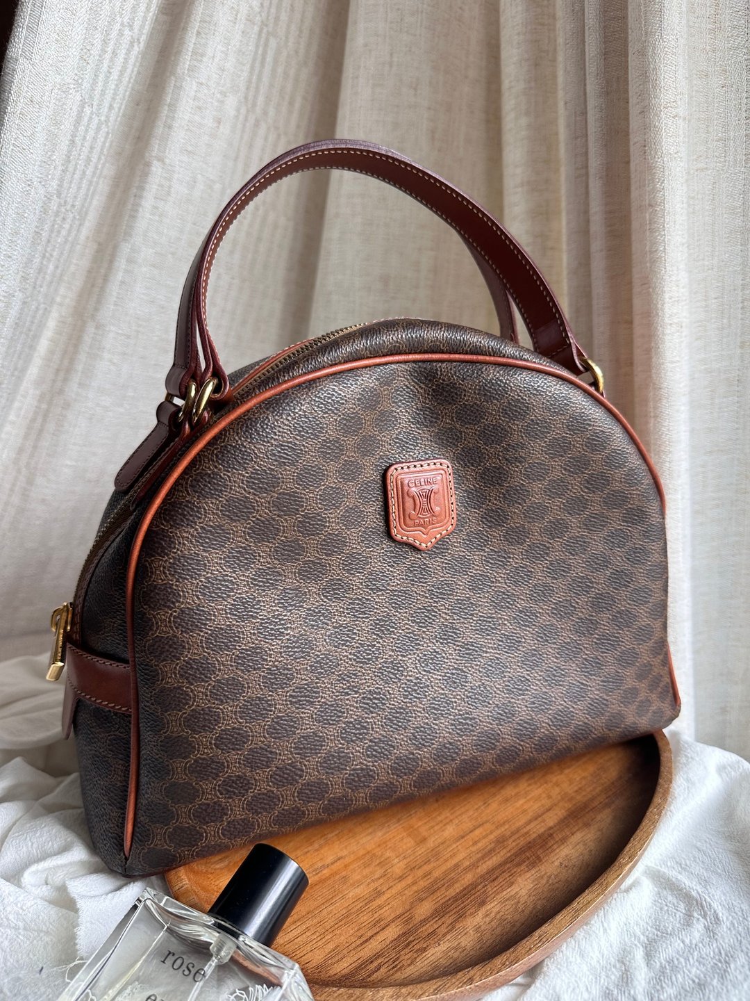 中古包 Celine Vintage棕花半月形手提包 - 手提包/手提袋 - 防水材质 