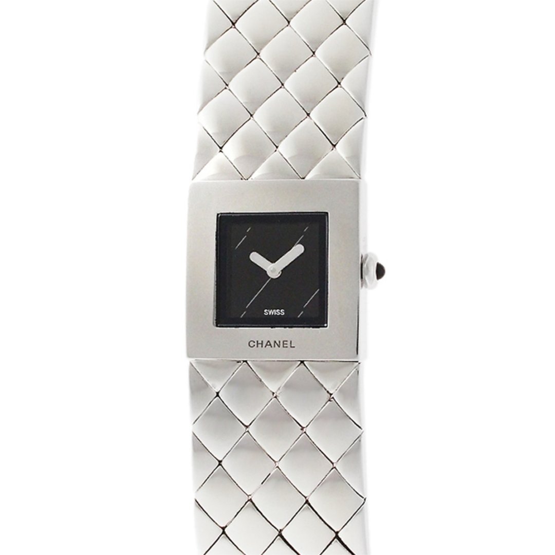 稀有中古二手Chanel Metalaase黑银色石英古董表金属带女装手腕表 - 女表 - 其他金属 银色