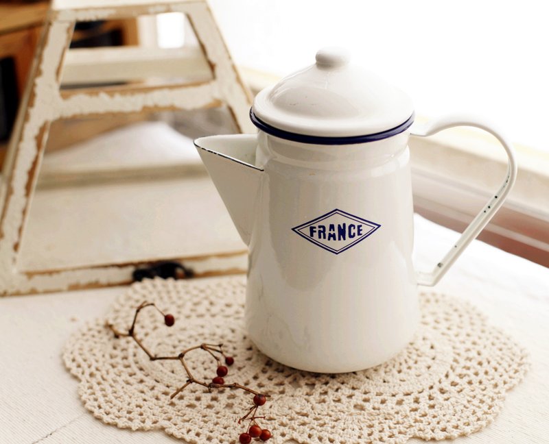 【好日恋物】日本Vintage珐琅茶壶 - 茶具/茶杯 - 珐琅 白色