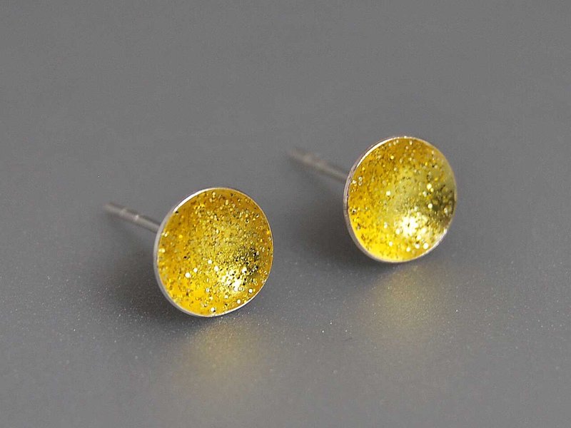 【黄色】925纯银 搪瓷树脂耳钉 珐琅彩 BlingBling创意设计 我们顶着的星空 五色可选 E115 | 希腊手工饰品 This and That - 耳环/耳夹 - 其他金属 黄色