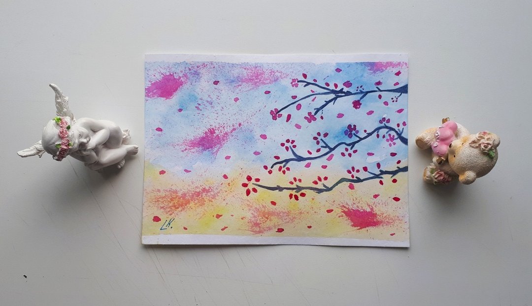 亚洲花卉、樱花、樱花树画作、赏花 - 墙贴/壁贴 - 纸 多色