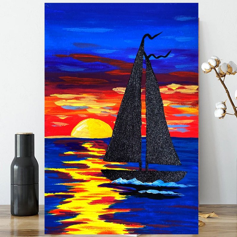 夏威夷绘画檀香山原始艺术帆船Impasto绘画船海景丙烯酸小画8乘12 - 海报/装饰画/版画 - 其他材质 蓝色