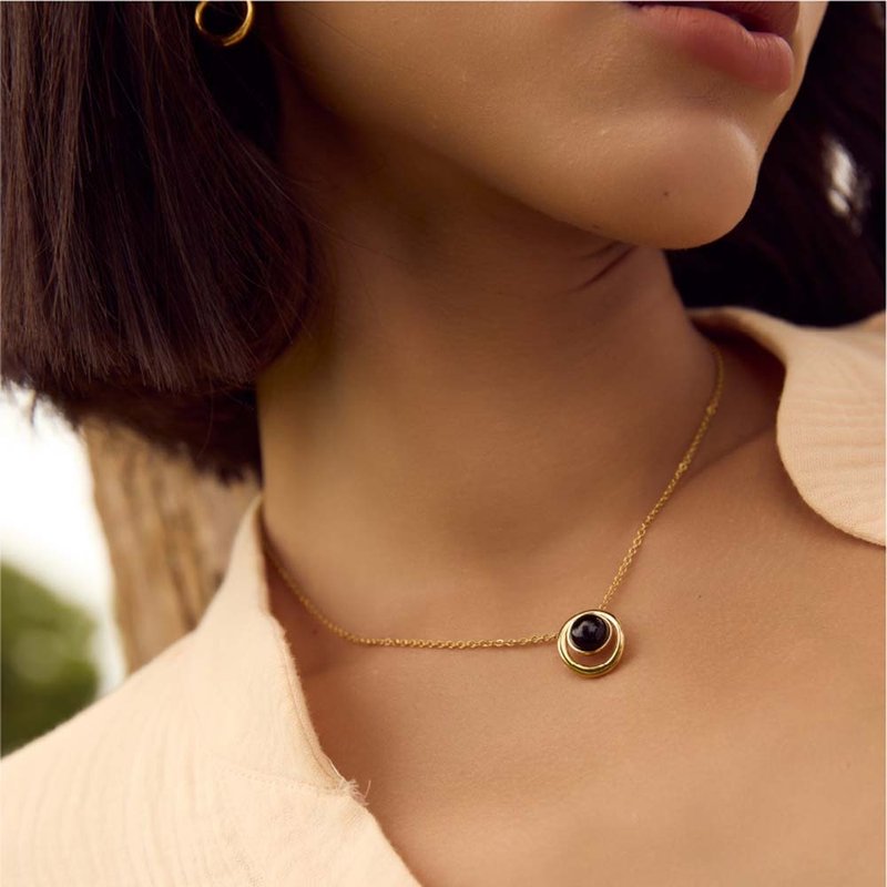 Cosmos 黑胆石项链 - 项链 - 不锈钢 金色