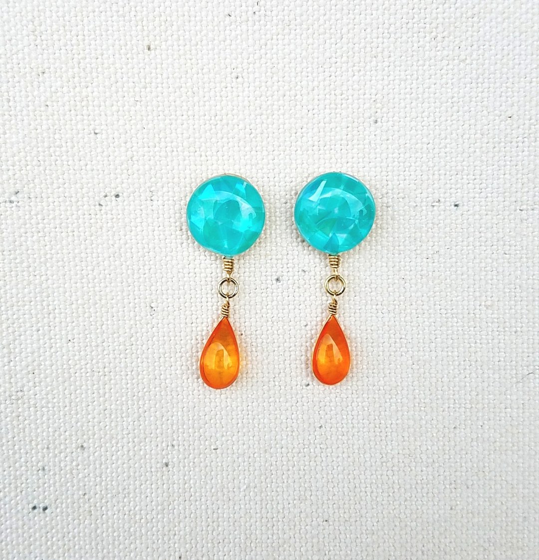 colourful mosaic button & drops pierced or clip-on earrings C - 耳环/耳夹 - 树脂 绿色