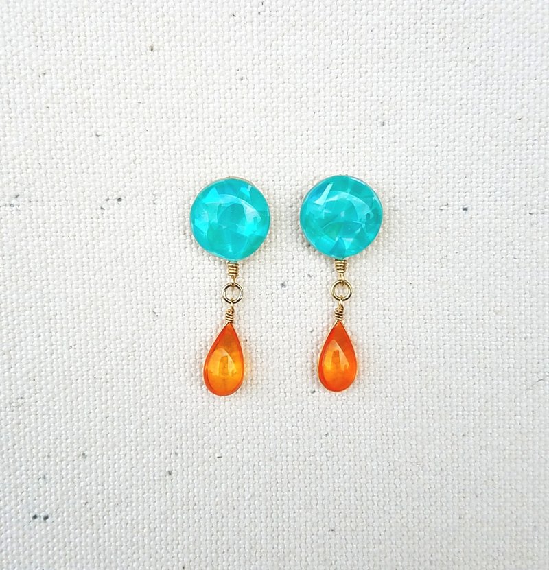 colourful mosaic button & drops pierced or clip-on earrings C - 耳环/耳夹 - 树脂 绿色