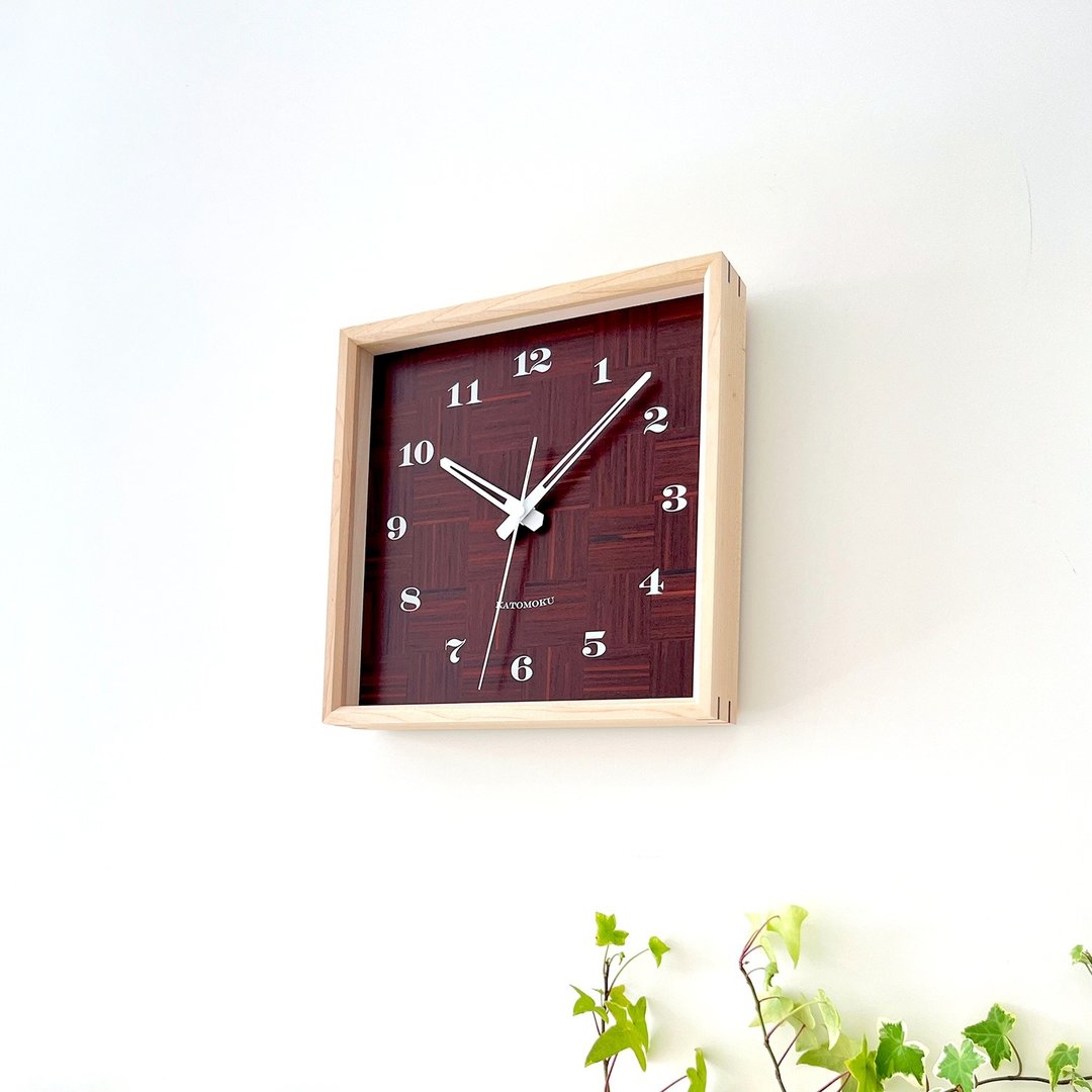 Muku square clock 4 硬枫木 木纹表盘 (km-144HM) 挂钟 日本制造 - 时钟/闹钟 - 木头 卡其色