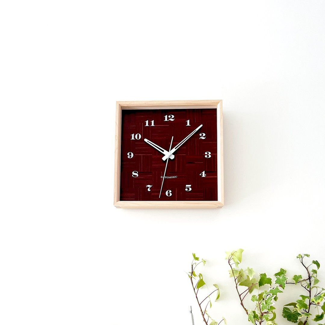 Muku square clock 4 硬枫木 木纹表盘 (km-144HM) 挂钟 日本制造 - 时钟/闹钟 - 木头 卡其色
