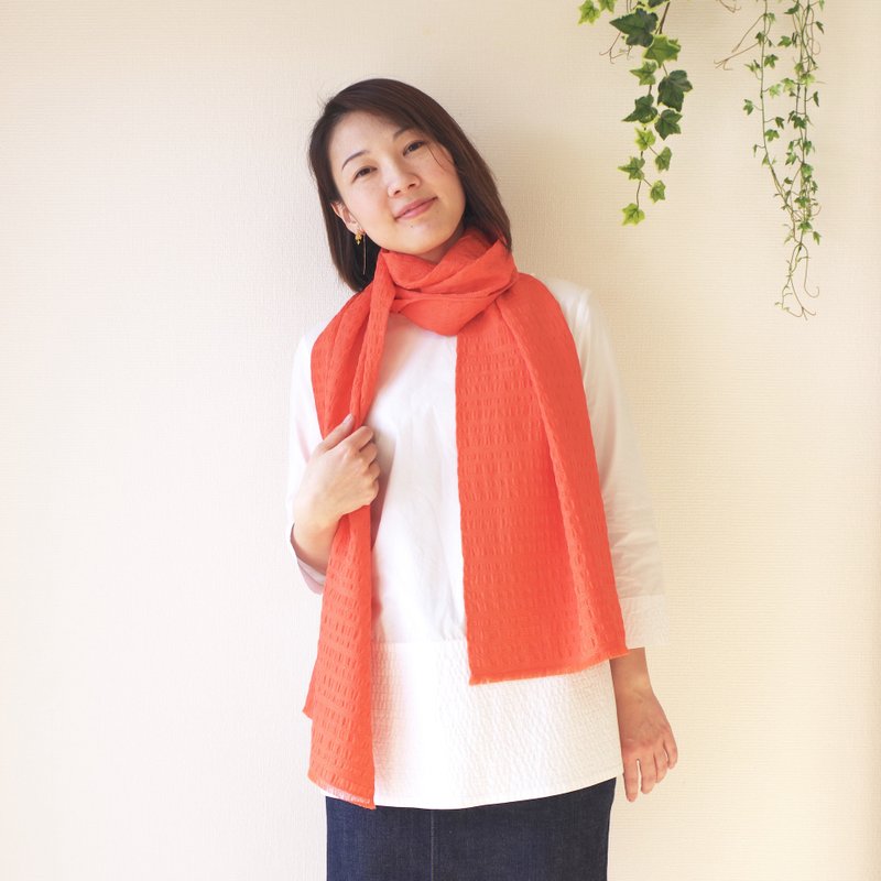 silk scarf  from kyoto Japan  filtango stole  SARASA  coral pink  washable by ha - 围巾/披肩 - 丝．绢 橘色