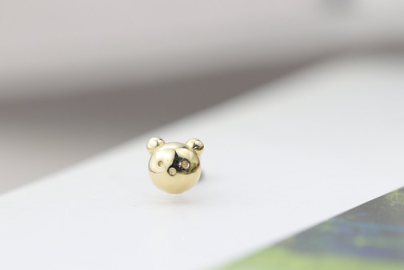 14K Gold Bear Piercing K金熊锁珠耳环(单个)耳骨 耳窝 不退色 - 耳环/耳夹 - 贵金属 金色