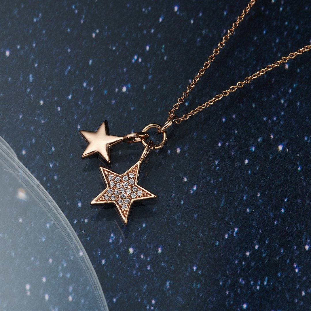 Little Twin Stars微镶锆石项链 (共2色) - 项链 - 铜/黄铜 金色