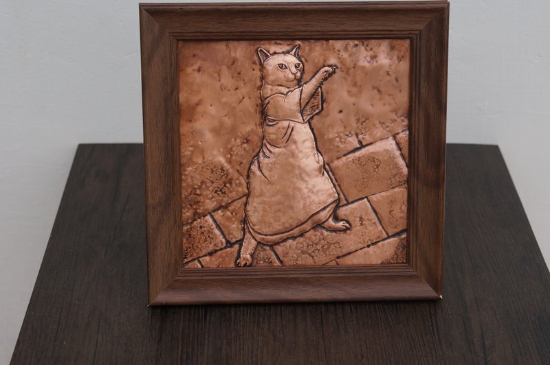 手工錾刻浮雕功夫猫图装饰画摆件紫铜咖啡馆背景墙玄关可定制 - 海报/装饰画/版画 - 其他金属 