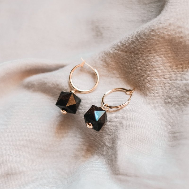 【环保 耳环】隐 - 玄黑珠宝镀金耳圈耳环/ 纯手工 / 礼物 / 推荐 - 耳环/耳夹 - 植物．花 黑色