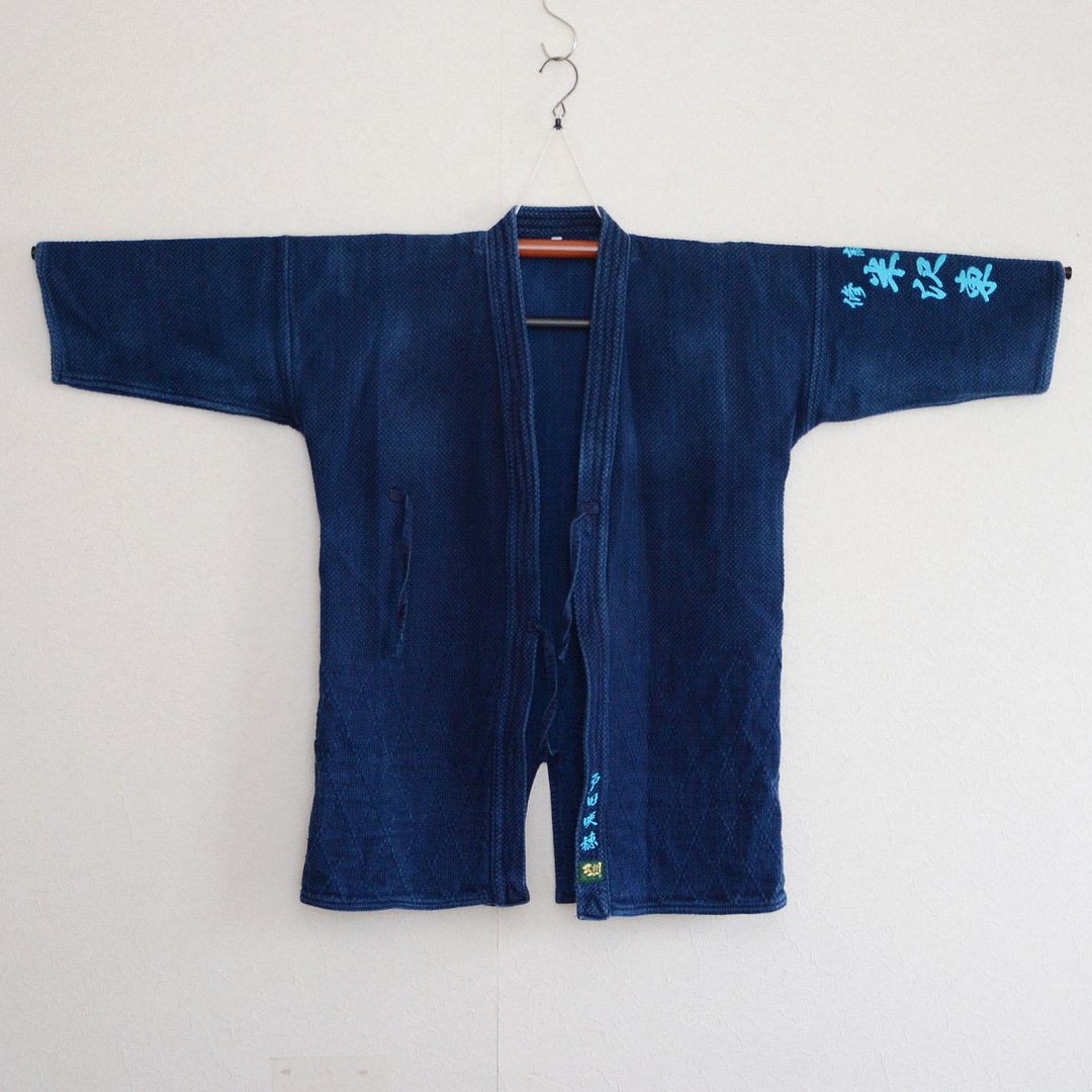 靛蓝染料刺绣美丽剑道制服刺子夹克棉质重制材料武水一日本复古日本制造 - 女装休闲/机能外套 - 棉 蓝色