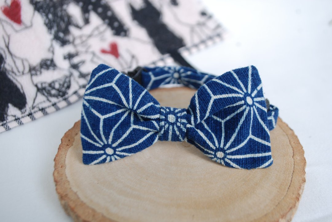 A-NI Collar for cats and dogs, spring rolls (bow) - 项圈/牵绳 - 棉 蓝色