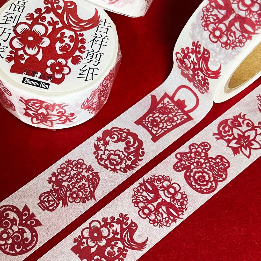 剪纸纸胶带 花开鸟啼 鸟花图案 使用和纸 - 纸胶带 - 纸 红色