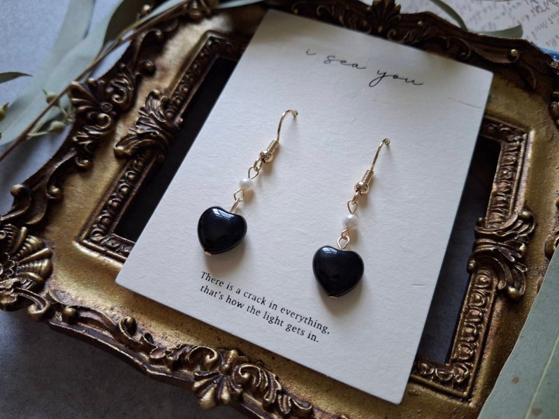 i sea you 天然石 大人感的氛围－黑玛瑙、天然淡水珍珠 - 耳环/耳夹 - 半宝石 
