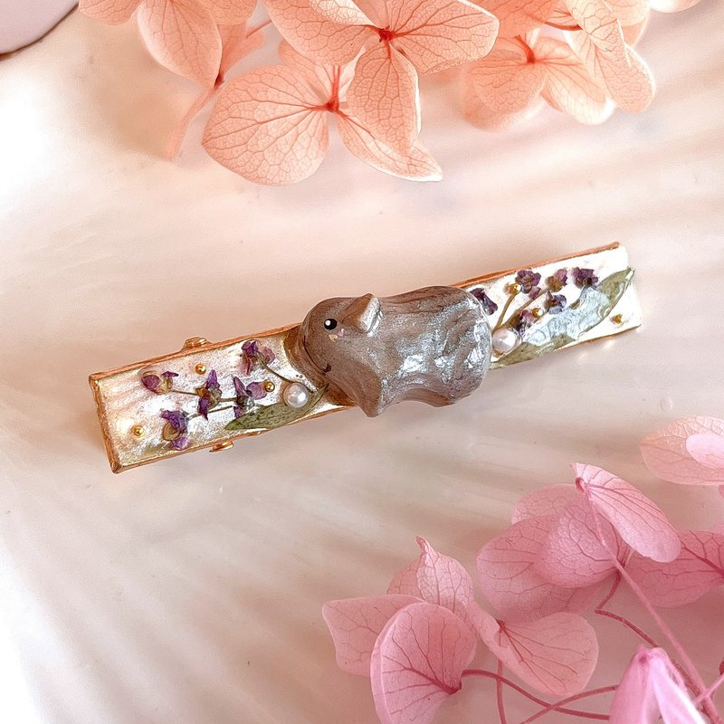 可定制化天竺鼠软陶淡水珍珠永生花发夹 - 发饰 - 陶 