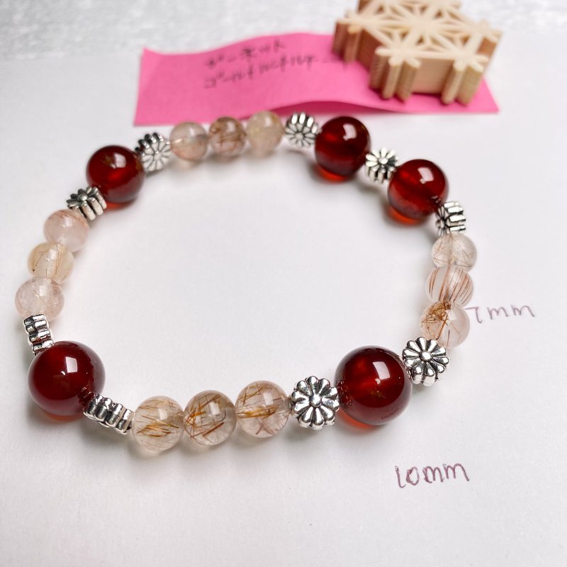 石榴石 金运 健康运 天然矿石 能量 手作礼物 日本制 水晶手链 - 手链/手环 - 水晶 红色