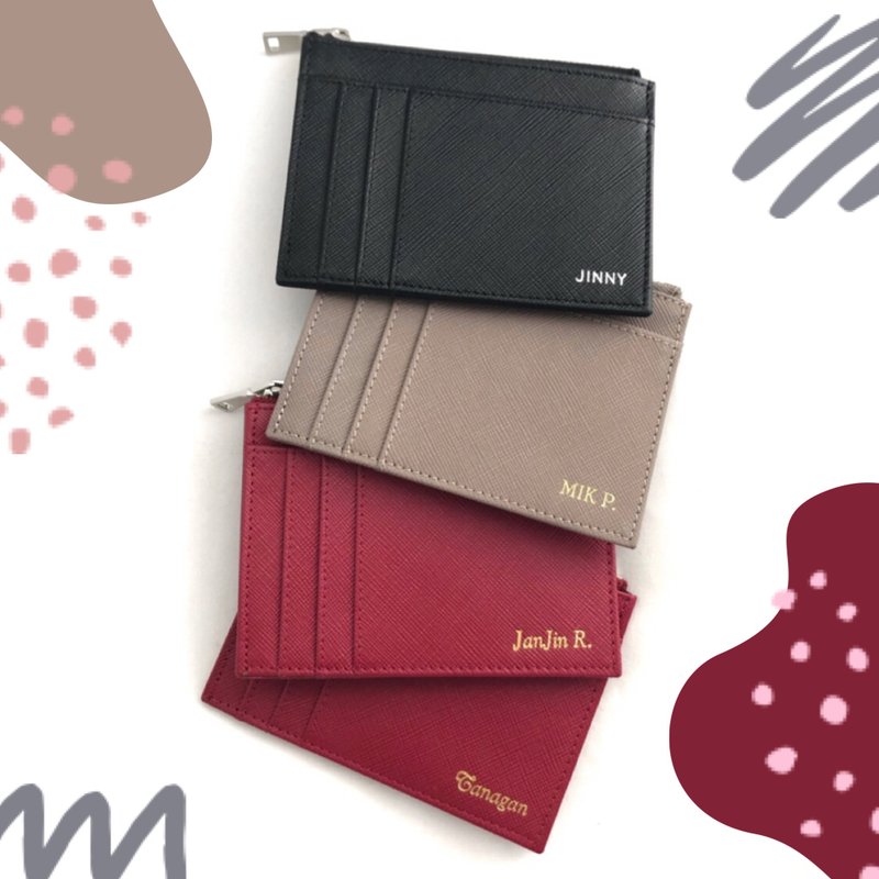 Personalized Zipper Card Holder - Monogram Zipper Card Holder - 零钱包 - 真皮 粉红色
