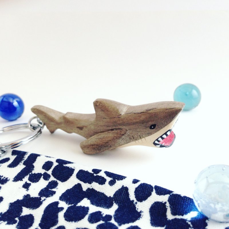 【海洋系列x大白鲨】手工木制钥匙圈/吊饰 - 钥匙链/钥匙包 - 木头 灰色