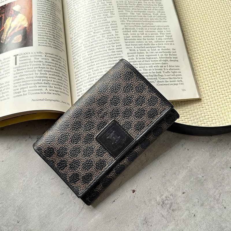 中古正品 Celine Macadam 黑色老花 钱包 硬币纸币卡片包 礼物 - 皮夹/钱包 - 真皮 黑色